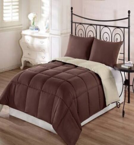 Solid Plain Reversible AC Comforter Double Bed King Size Quilt Blanket for Winter(Dark Brown & Light Brown, 90" x 100" Inches)