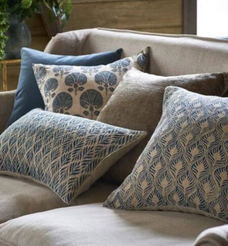 100% Pure Cotton Cushion Cover Set of 5 Decorative Covers for Sofa, Bedroom & Living Room (Size 16x16) (Blue)