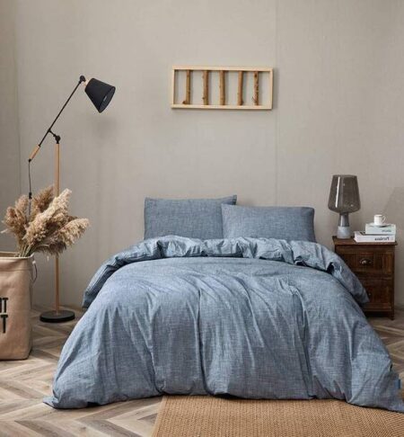 Duvet Cover Double Bed with 2 Pillow Cover - 310 TC Cotton Solid - Premium- Duvet Cover - Machine Wash, Sky Cool Blue, Double Duvet Cover - 91 X 101 Inch