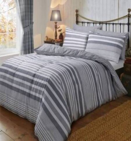 Cotton Feel King Size Duvet Cover |Double Bed with Zipper (90x100 Inch, Grey Lines)