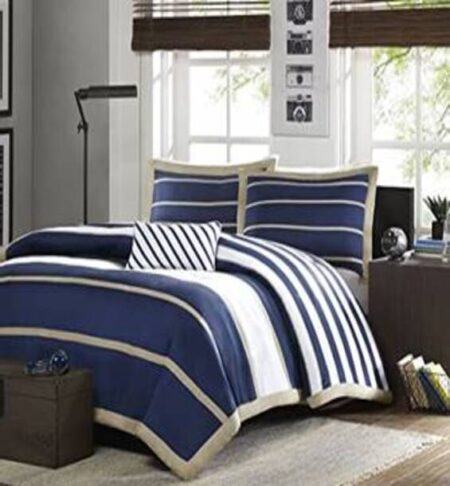 Cotton Feel King Size Duvet Cover |Double Bed with Zipper (90x100 Inch, Blue Lines)