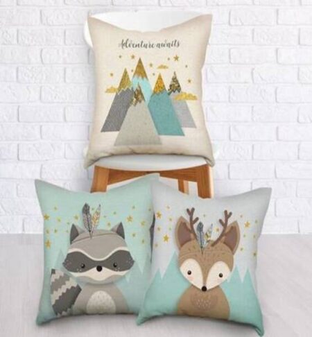 Multicolour Digital Printed Poly Cotton Square Cushion Covers, Set of 5 (16 x 16 Inches)