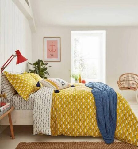 Super Soft Glace Cotton King Size Ac Comforter Ll 350 TC Blanket Ll Duvet With 1 Flat Bedsheet And 2 Pillow Covers For Double Bed (4Pc Comforter Set) (Yellow & White )