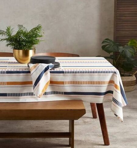 Cotton Dining Table Cover 6 Seater, Printed Cotton Table Cloth for Center Table Boho Tassels, 52" x 92"
