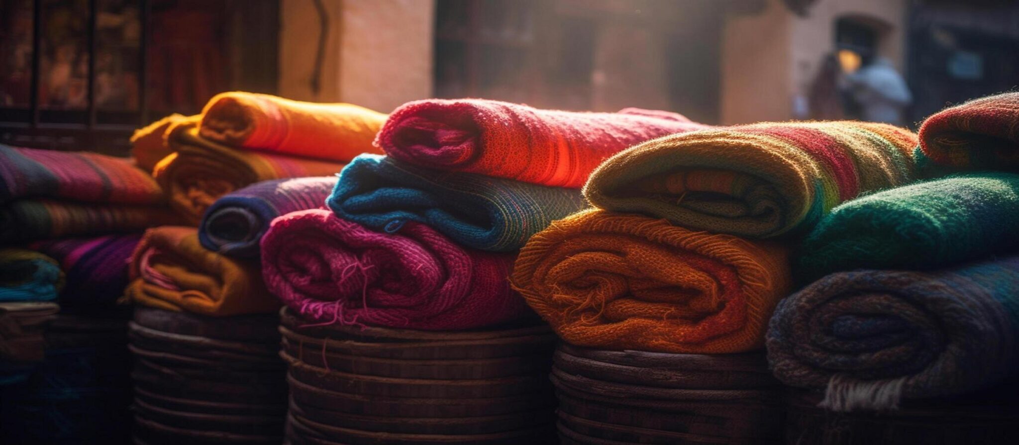 ai-generated-stack-of-multi-colored-textiles-in-a-woolen-textile-industry-generated-by-ai-free-photo