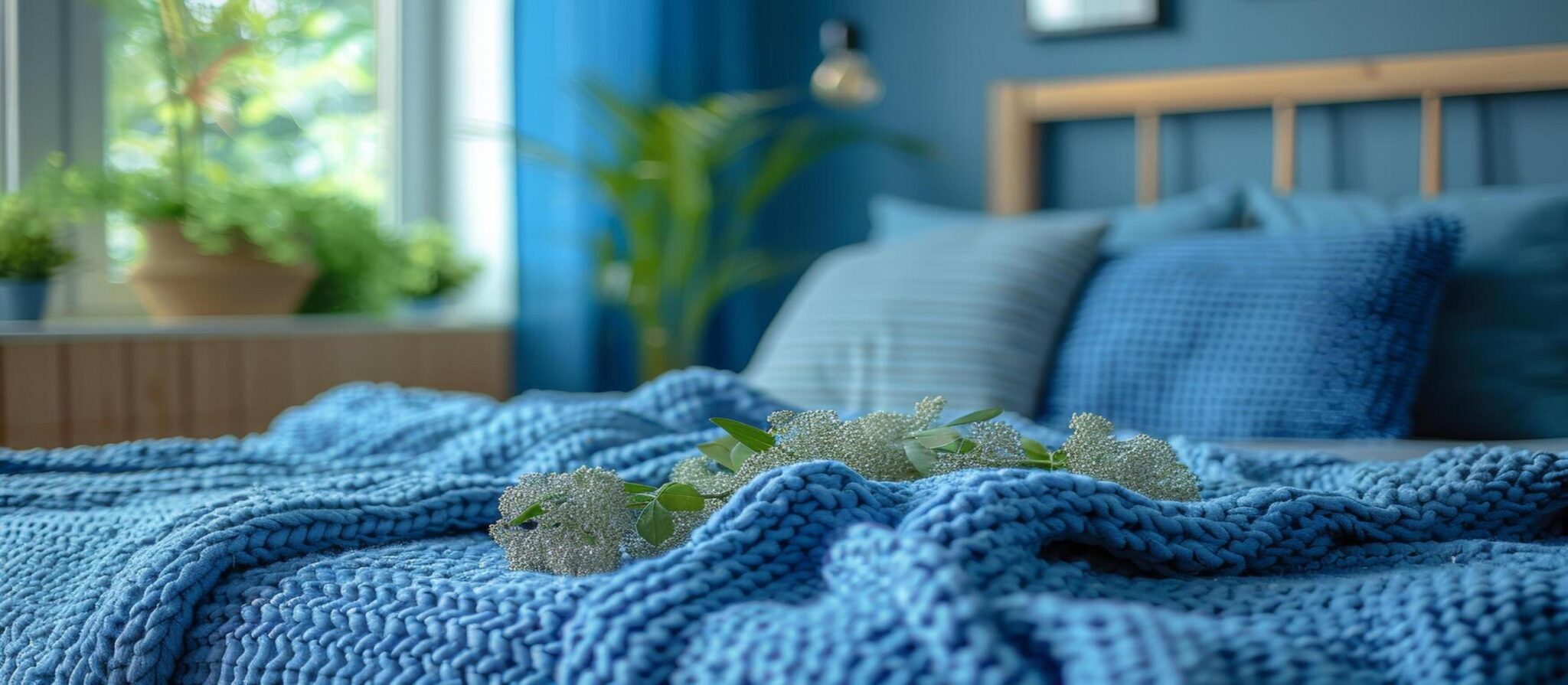 bed-with-blue-blanket-free-photo